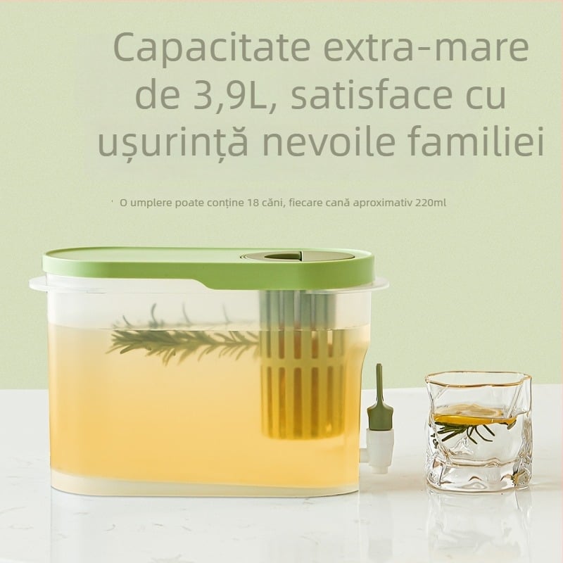 Sticlă de apă rece pentru uz casnic, 3,9 L, cu robinet, dispenser mare pentru ceai de fructe, design de vară pentru frigider