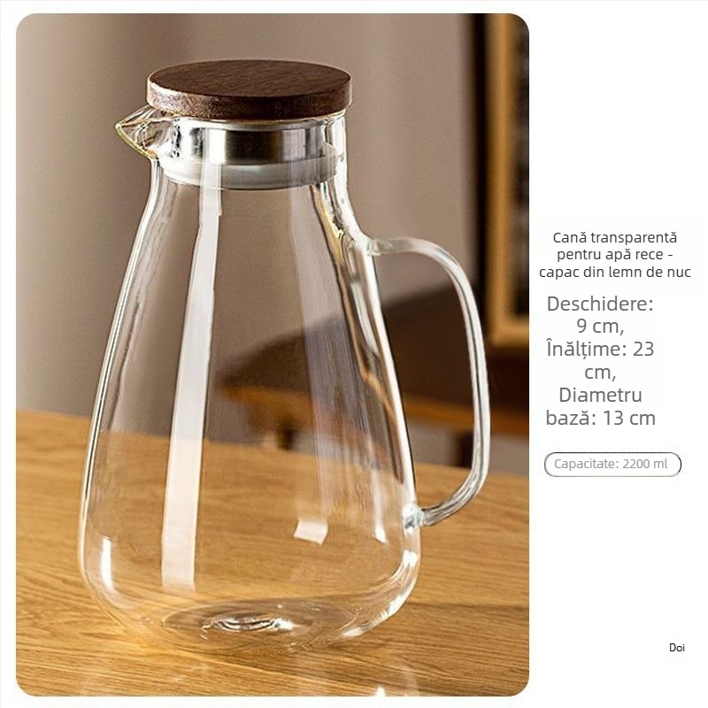 Ceainic din lemn de nuc cu sticlă borosilikată — rezistent la căldură, pentru apă rece, pentru oaspeți, design modern minimalist