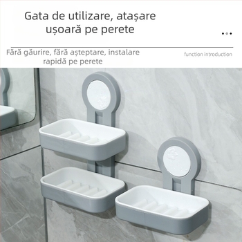 Suport de săpun montat pe perete, fără găuri, cu drenaj, suport dublu pentru săpun, săpun făcut manual în stoc