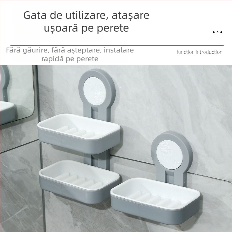 Suport de săpun montat pe perete, fără găuri, cu drenaj, suport dublu pentru săpun, săpun făcut manual în stoc