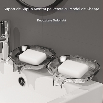 ZT3588 Cutie de săpun montată pe perete, cu model glaciar, baie, raft de drenaj, PET