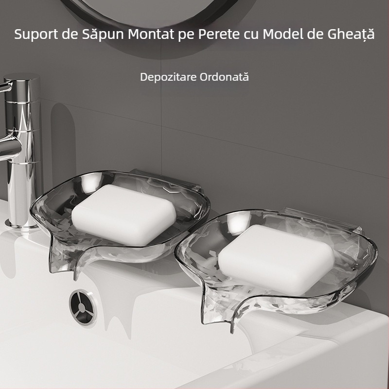 ZT3588 Cutie de săpun montată pe perete, cu model glaciar, baie, raft de drenaj, PET