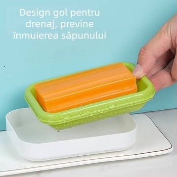 Camellia cutie pentru săpun cu capac, cu două compartimente, drenaj, mare pentru baie de acasă sau cămin studențesc
