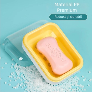 Camellia cutie pentru săpun cu capac, cu două compartimente, drenaj, mare pentru baie de acasă sau cămin studențesc