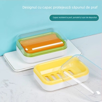 Camellia cutie pentru săpun cu capac, cu două compartimente, drenaj, mare pentru baie de acasă sau cămin studențesc