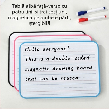 Tablă albă magnetică dublă față (A4/B4), mică, cu patru linii și trei pătrate, pentru copii, practică Pinyin și engleză, pe birou