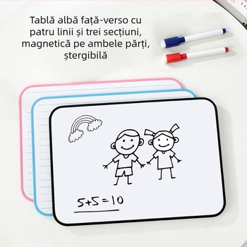 Tablă albă magnetică dublă față (A4/B4), mică, cu patru linii și trei pătrate, pentru copii, practică Pinyin și engleză, pe birou