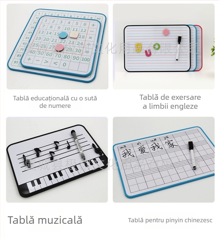 Tablă albă magnetică dublă față (A4/B4), mică, cu patru linii și trei pătrate, pentru copii, practică Pinyin și engleză, pe birou