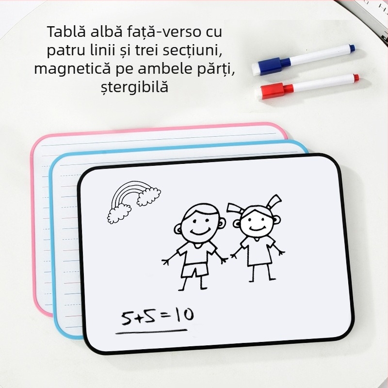 Tablă albă magnetică dublă față (A4/B4), mică, cu patru linii și trei pătrate, pentru copii, practică Pinyin și engleză, pe birou