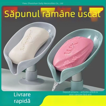 Săpunieră în formă de lotus cu rack de drenaj și ventuză, fără găuri, organizator vertical pentru chiuvetă