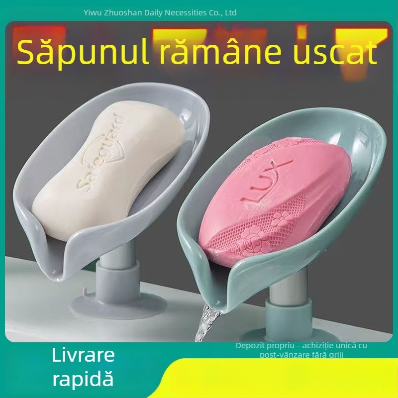 Săpunieră în formă de lotus cu rack de drenaj și ventuză, fără găuri, organizator vertical pentru chiuvetă