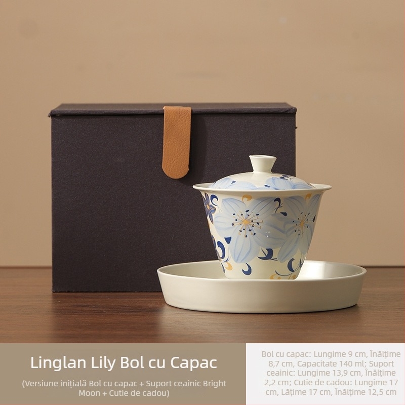 Linglan Lily gaiwan pentru ceai, ceramică trei-talente gaiwan Kung Fu set ceai, bol de ceai premium