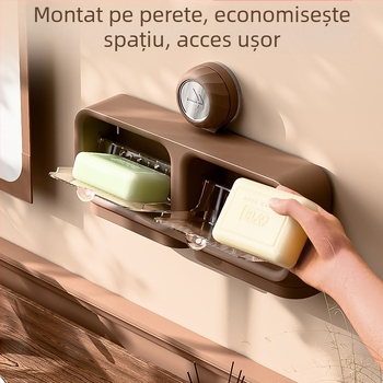 Săpun retro cu capac rabatabil, ventuză pentru montaj pe perete, organizator pătrat pentru baie cu drenaj