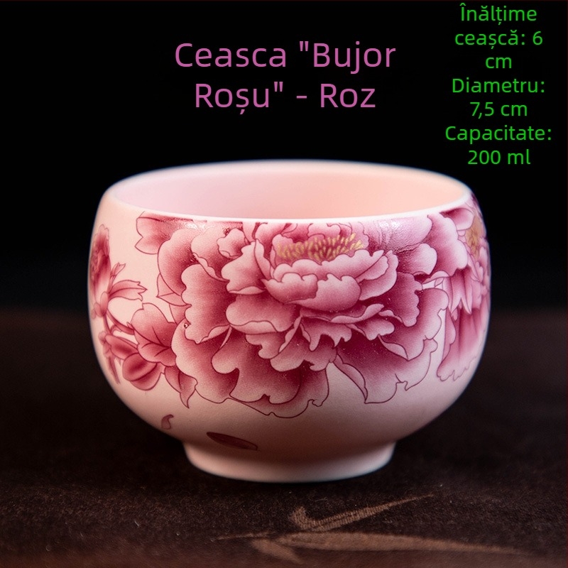 Căniță de ceai Luo Han, 200 ml porțelan bej, design retro alb-albastru, mare