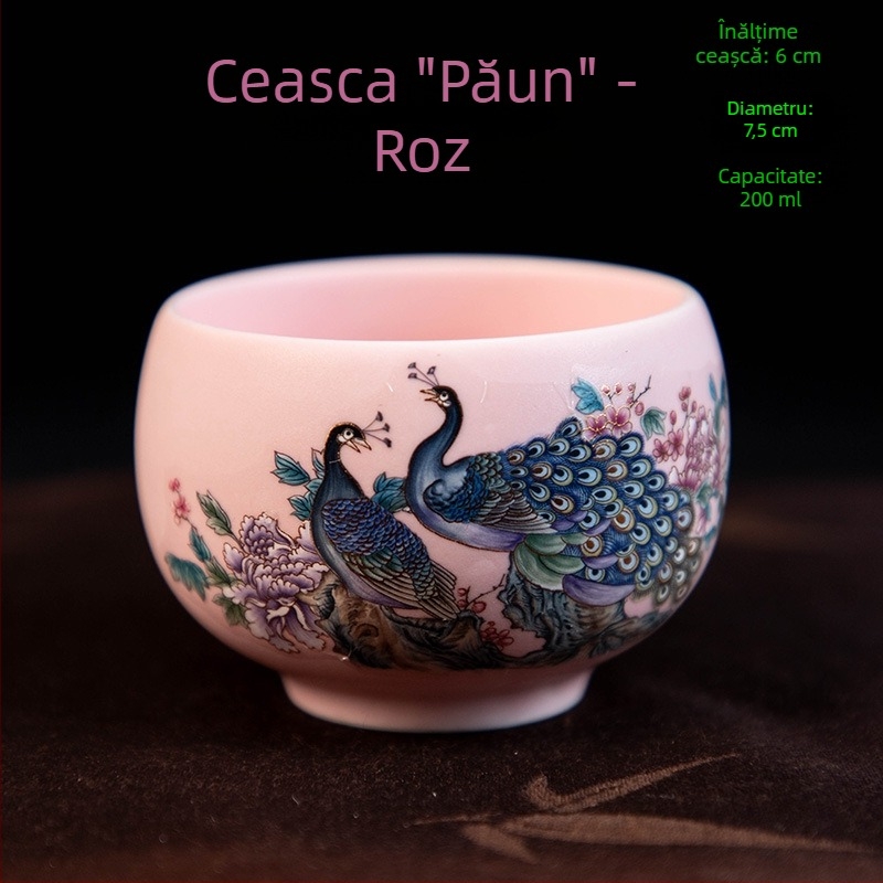 Căniță de ceai Luo Han, 200 ml porțelan bej, design retro alb-albastru, mare