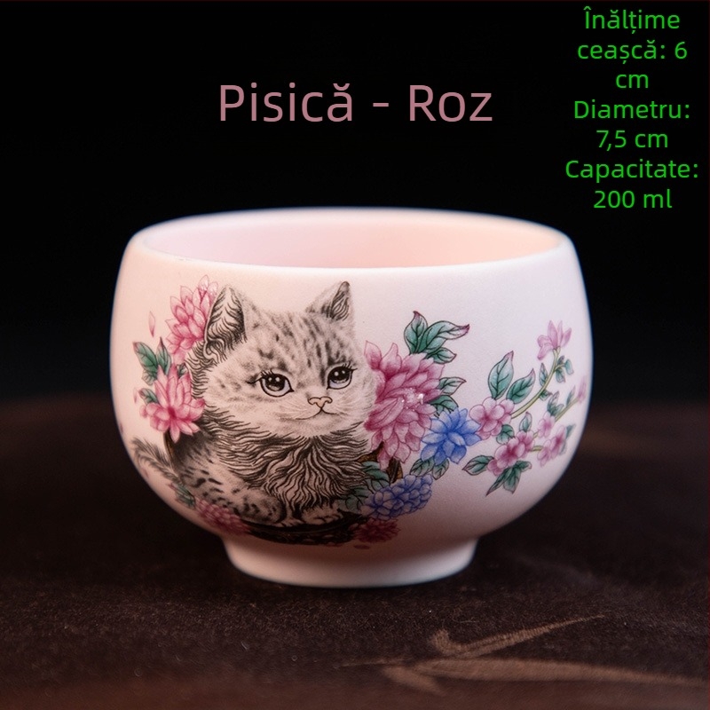 Căniță de ceai Luo Han, 200 ml porțelan bej, design retro alb-albastru, mare