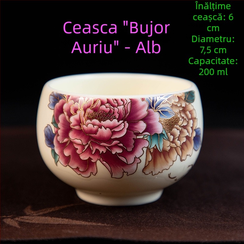 Căniță de ceai Luo Han, 200 ml porțelan bej, design retro alb-albastru, mare