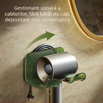 Suport de perete pentru uscător de păr, cu spațiu de depozitare, fără găuri, pentru baie și cămin