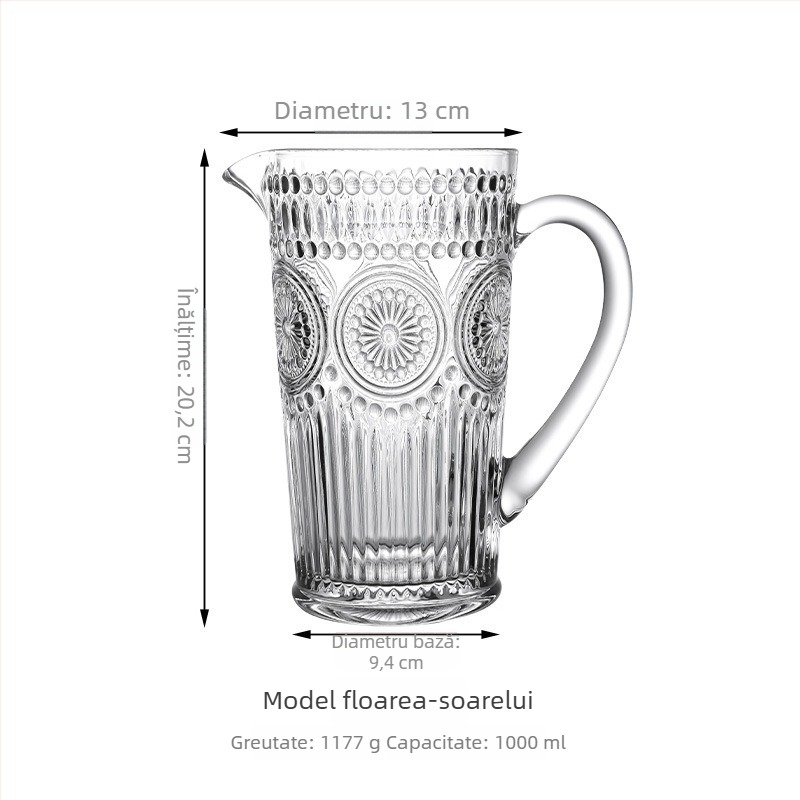 Carafă din sticlă pentru bere la draft și băuturi, capacitate mare, cu model glaciar