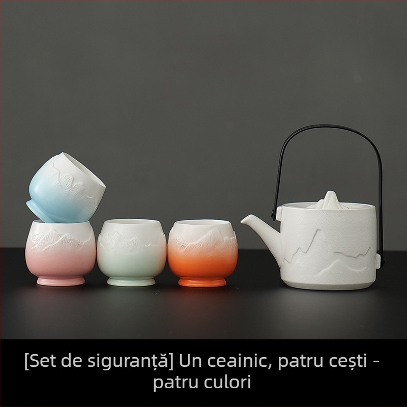 Set de ceai din porțelan cu capacitate mare, 1 ceainic și 4 cești, stil simplu chinezesc pentru uz casnic, cadou pentru noul cămin