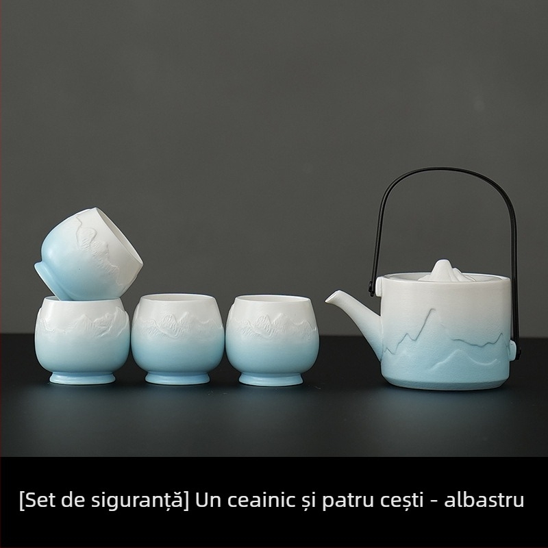 Set de ceai din porțelan cu capacitate mare, 1 ceainic și 4 cești, stil simplu chinezesc pentru uz casnic, cadou pentru noul cămin