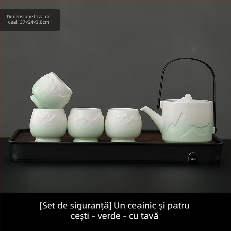 Set de ceai din porțelan cu capacitate mare, 1 ceainic și 4 cești, stil simplu chinezesc pentru uz casnic, cadou pentru noul cămin