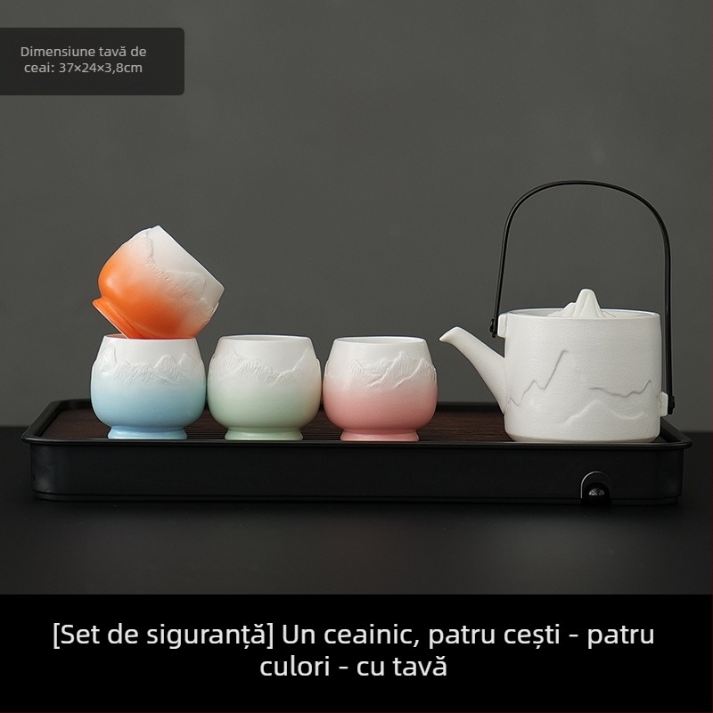 Set de ceai din porțelan cu capacitate mare, 1 ceainic și 4 cești, stil simplu chinezesc pentru uz casnic, cadou pentru noul cămin