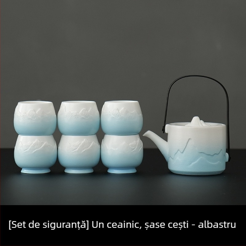 Set de ceai din porțelan cu capacitate mare, 1 ceainic și 4 cești, stil simplu chinezesc pentru uz casnic, cadou pentru noul cămin