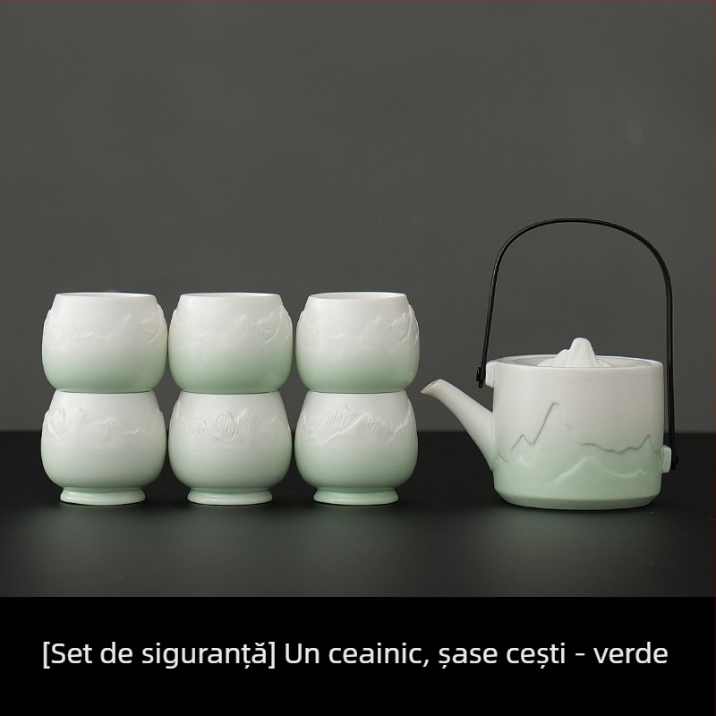 Set de ceai din porțelan cu capacitate mare, 1 ceainic și 4 cești, stil simplu chinezesc pentru uz casnic, cadou pentru noul cămin
