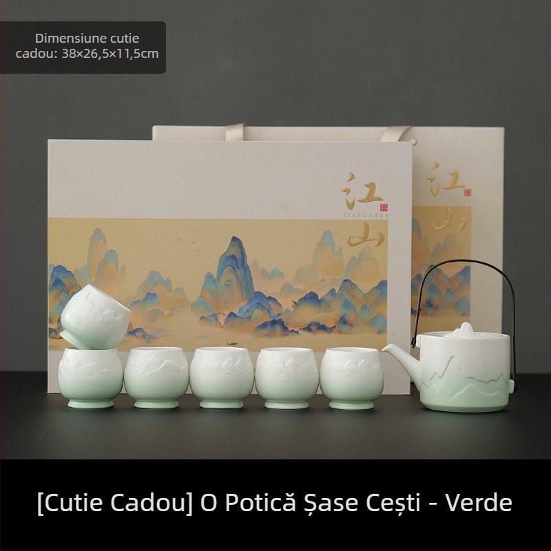 Set de ceai din porțelan cu capacitate mare, 1 ceainic și 4 cești, stil simplu chinezesc pentru uz casnic, cadou pentru noul cămin