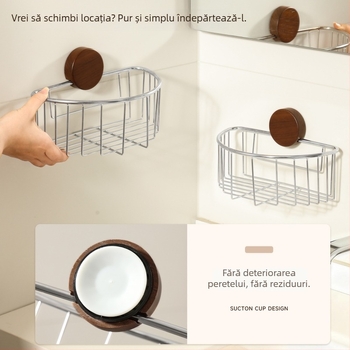 Raft de depozitare pentru baie din oțel inox, cu ventuze, fără găuri, design gol pentru chiuvetă