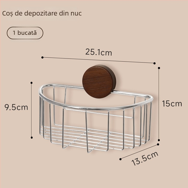 Raft de depozitare pentru baie din oțel inox, cu ventuze, fără găuri, design gol pentru chiuvetă