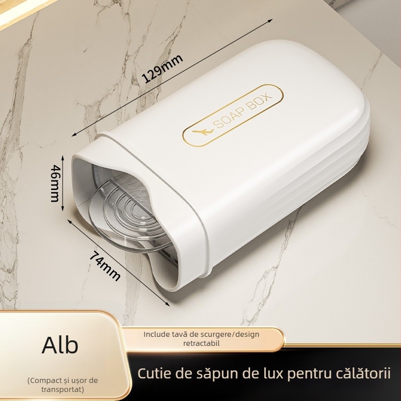 Cutie săpun portabil, elegant, cu capac etanș și drenaj, pentru călătorii de afaceri, vacanțe și cămine studențești.