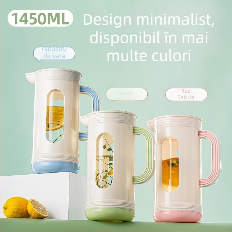 Recipient din sticlă borosilicată pentru apă rece, cu separare ceai-apă, uz casnic, portabil, rezistent la temperaturi înalte