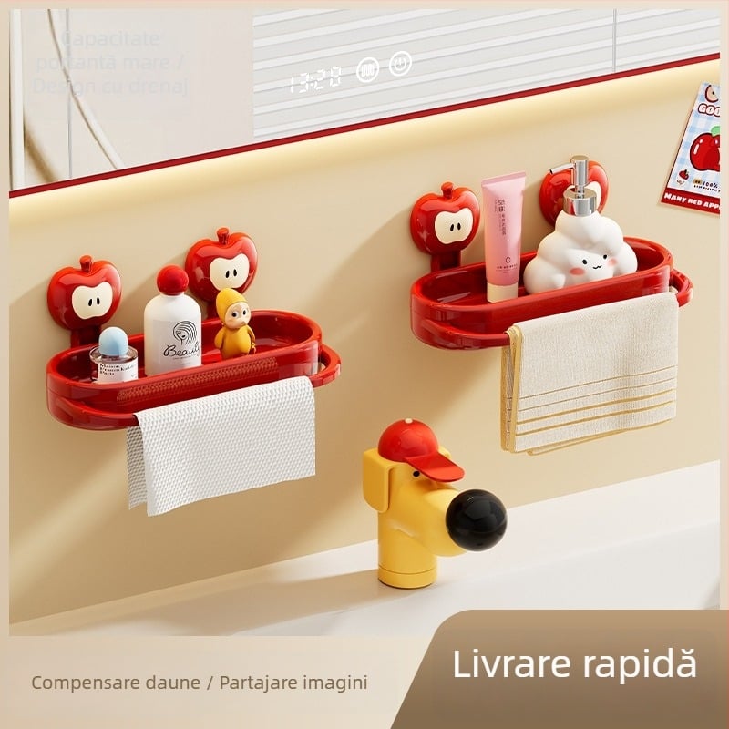 Raft de depozitare pentru baie montat pe perete cu ventuză