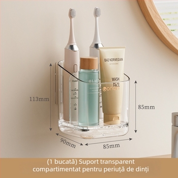 Raft de stocare pentru periuțe de dinți, organizator de baie montat pe perete fără găuri, polița pentru pastă de dinți și periuțe