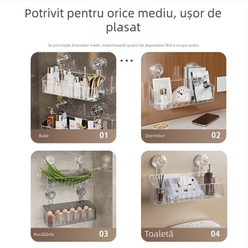 Raft de depozitare pentru baie cu ventuze, montaj fără găuri, demontabil pentru chiuvetă