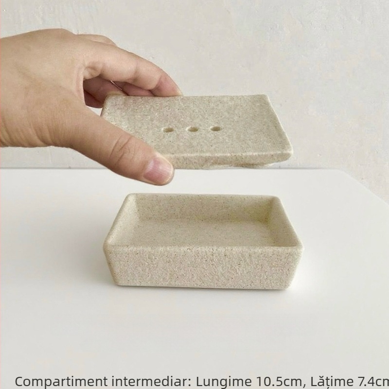 Vas ceramic cu două etaje pentru săpun, în stil Wabi-Sabi, cu drenaj, potrivit pentru hoteluri, pensiuni și uz casnic; poate încăpea un săpun mic pentru rufe