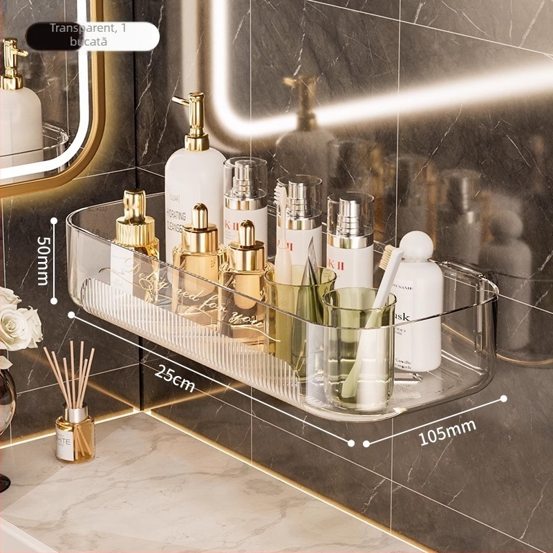Raft de baie triunghiular montat pe perete pentru cosmetice și produse de igienă, fără găuri