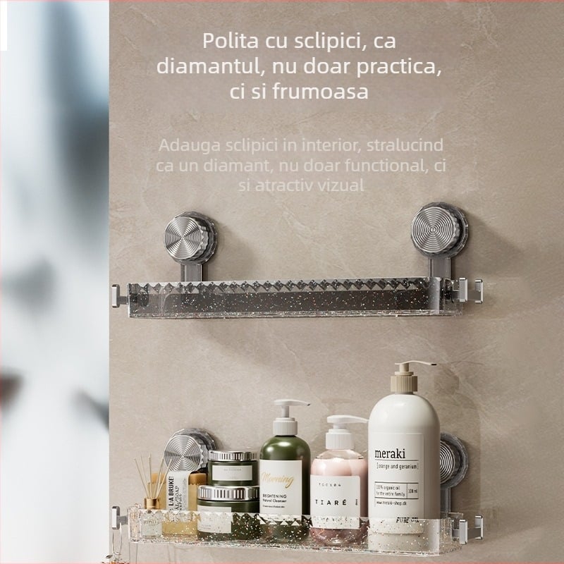 Raft de depozitare montat pe perete cu ventuze pentru bucătărie, baie, toaletă și chiuvetă
