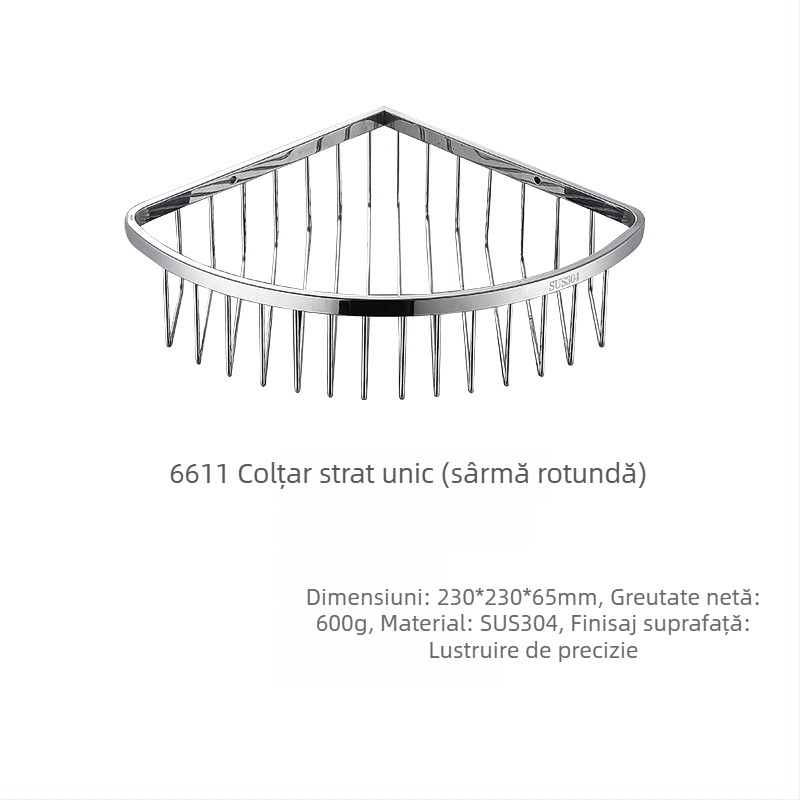 Polică de colț din oțel inoxidabil 304, cadru triunghiular, plasă metalică, pentru baie și toaletă, un singur nivel sau două niveluri