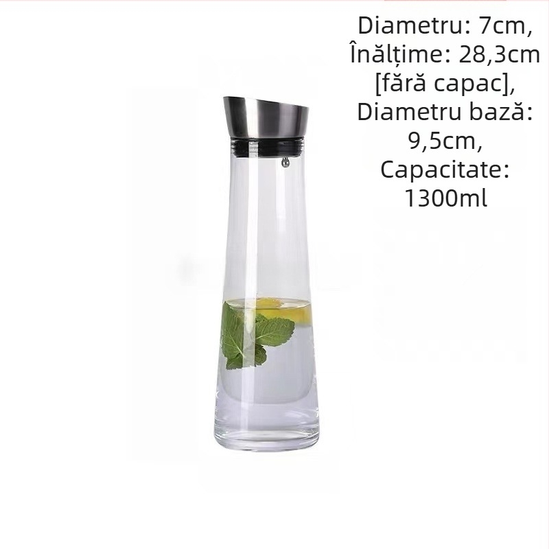 Carafă din sticlă rezistentă la căldură pentru apă rece, capacitate mare, potrivită pentru ceai și băuturi, utilizare casnică.