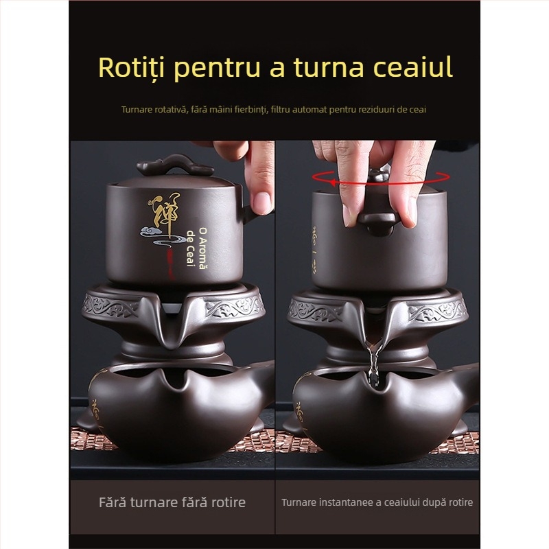 Set de ceai automat din lut mov brut, pentru uz casnic, întâmpinarea oaspeților și birou — ceainic, tavă de ceai, set complet cu separare ceai-apă