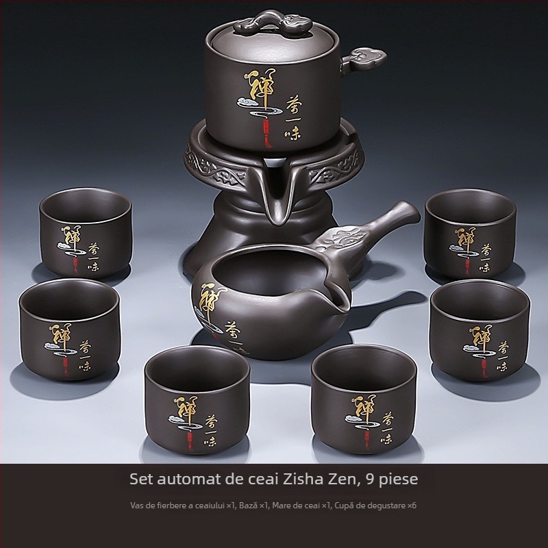 Set de ceai automat din lut mov brut, pentru uz casnic, întâmpinarea oaspeților și birou — ceainic, tavă de ceai, set complet cu separare ceai-apă