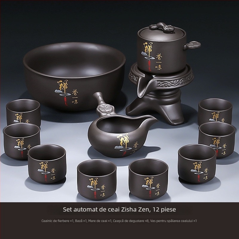 Set de ceai automat din lut mov brut, pentru uz casnic, întâmpinarea oaspeților și birou — ceainic, tavă de ceai, set complet cu separare ceai-apă
