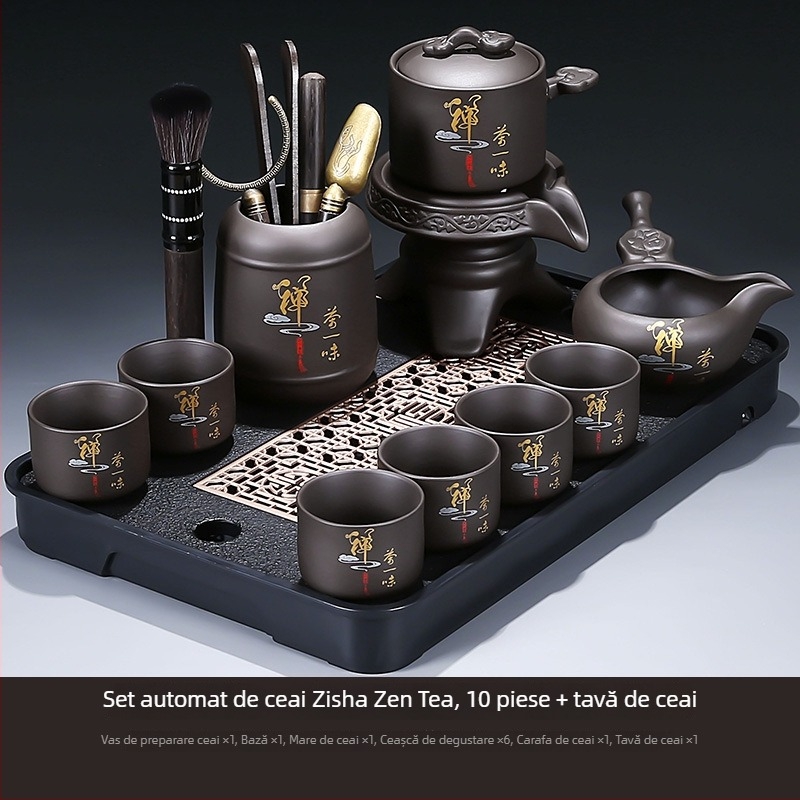 Set de ceai automat din lut mov brut, pentru uz casnic, întâmpinarea oaspeților și birou — ceainic, tavă de ceai, set complet cu separare ceai-apă