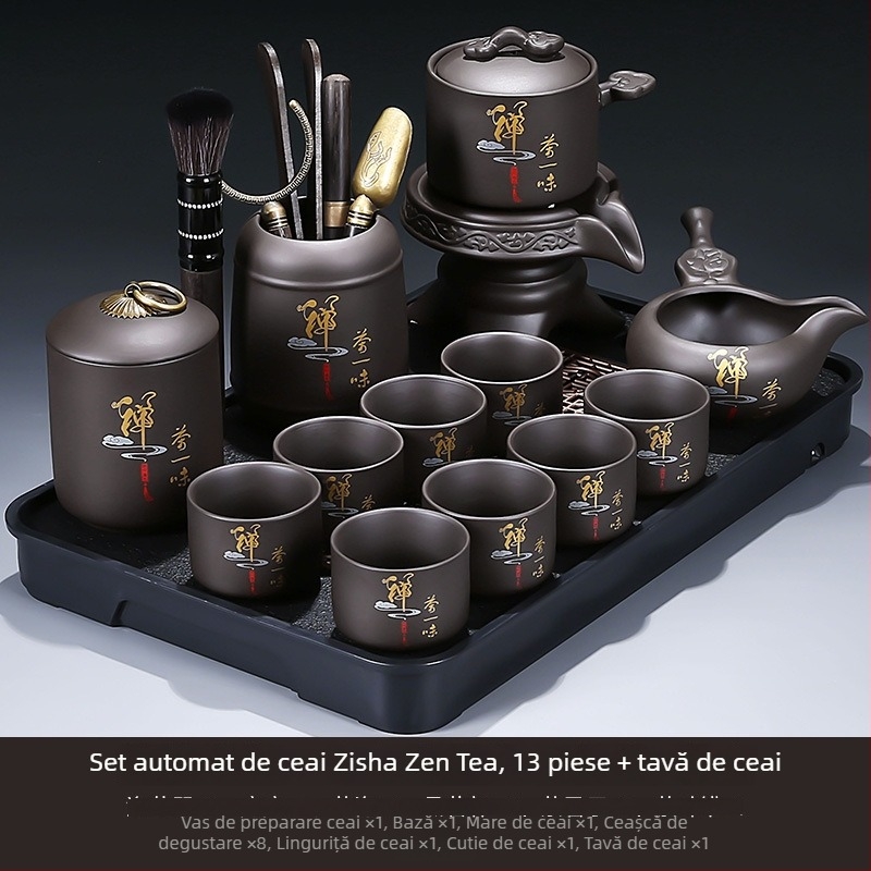 Set de ceai automat din lut mov brut, pentru uz casnic, întâmpinarea oaspeților și birou — ceainic, tavă de ceai, set complet cu separare ceai-apă