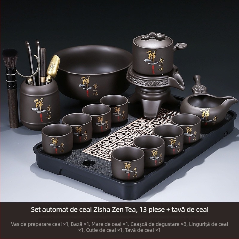 Set de ceai automat din lut mov brut, pentru uz casnic, întâmpinarea oaspeților și birou — ceainic, tavă de ceai, set complet cu separare ceai-apă