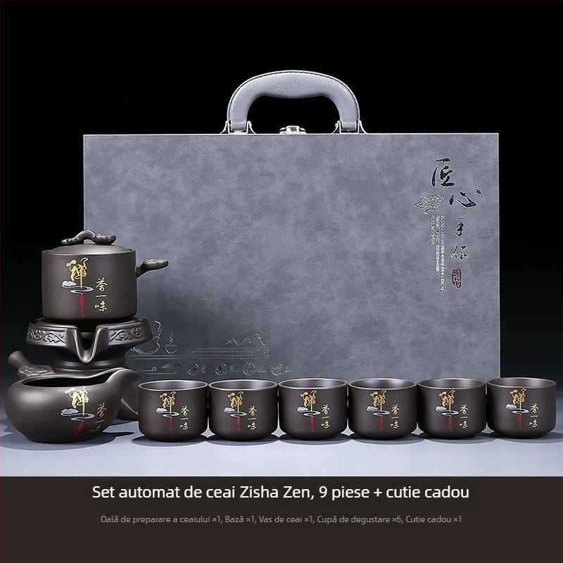 Set de ceai automat din lut mov brut, pentru uz casnic, întâmpinarea oaspeților și birou — ceainic, tavă de ceai, set complet cu separare ceai-apă