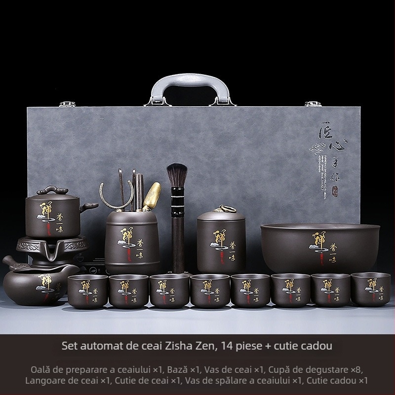Set de ceai automat din lut mov brut, pentru uz casnic, întâmpinarea oaspeților și birou — ceainic, tavă de ceai, set complet cu separare ceai-apă